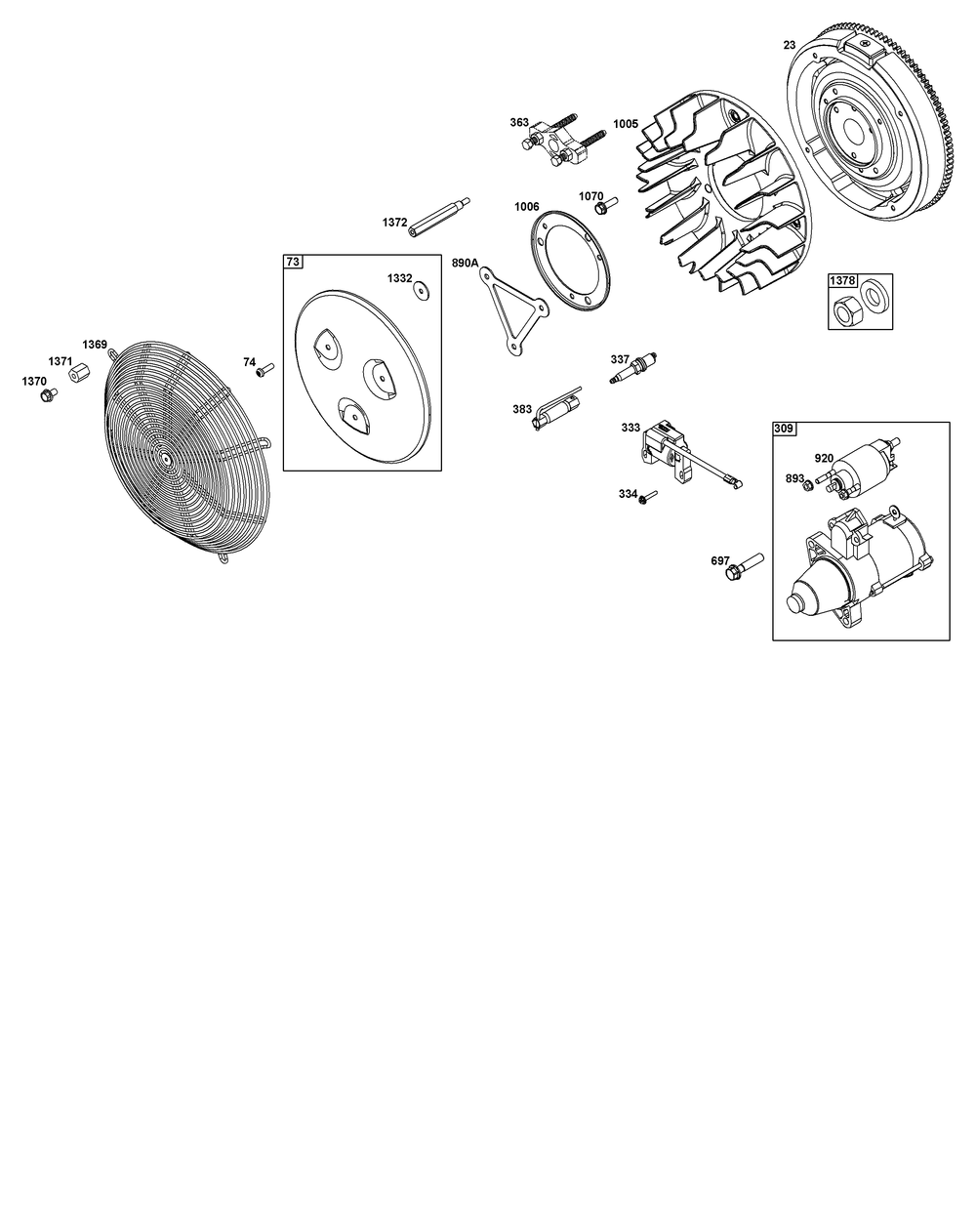 Flywheel, Ignition, And Starter Group Diagram and Parts List for 542477-0008-J1 400000 - 699999 Briggs and Stratton Engine